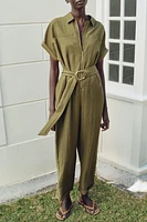 LONG JUMPSUIT WITH ZIPPER AND BELT