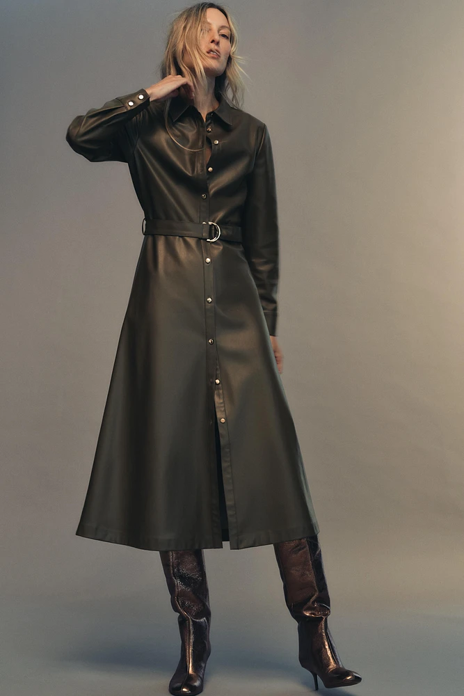 FAUX LEATHER SHIRT DRESS