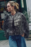 FRINGED JACKET WITH METALLIC THREAD