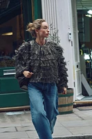 FRINGED JACKET WITH METALLIC THREAD