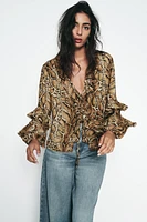 RUFFLED ANIMAL PRINT SHIRT