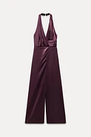 LONG RUCHED HALTER JUMPSUIT