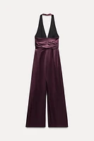 LONG RUCHED HALTER JUMPSUIT