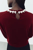 BASIC KNIT FAUX PEARLS SWEATER