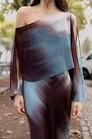 SATIN EFFECT PRINT CAPE DRESS