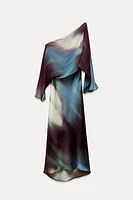 SATIN EFFECT PRINT CAPE DRESS