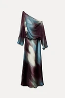 SATIN EFFECT PRINT CAPE DRESS