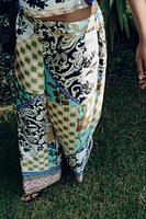 PATCHWORK PRINT SATIN TROUSERS