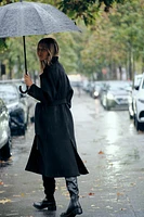 LONG BELTED WOOL BLEND COAT