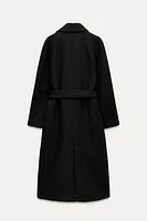 LONG BELTED WOOL BLEND COAT