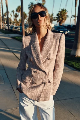 DOUBLE BREASTED TEXTURED WEAVE JACKET