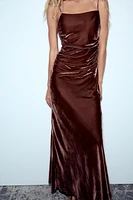 STRAPPY VELVET DRAPED MIDI DRESS