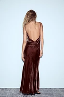 STRAPPY VELVET DRAPED MIDI DRESS