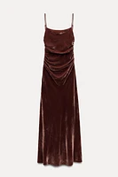 STRAPPY VELVET DRAPED MIDI DRESS