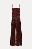 STRAPPY VELVET DRAPED MIDI DRESS