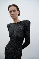 SHOULDER PADS SEQUIN DRESS ZW COLLECTION