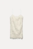 FRINGED MINI DRESS WITH METALLIC THREAD