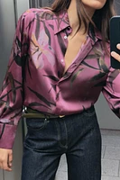 FLORAL PRINT SATIN EFFECT BLOUSE