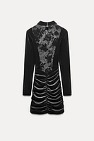 COMBINATION LACE AND VELVET MINI DRESS