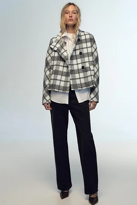 HIGH COLLAR PLAID JACKET