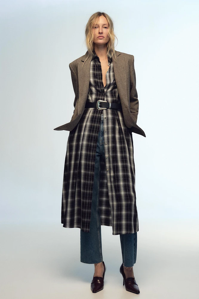 PLAID MIDI SHIRT DRESS