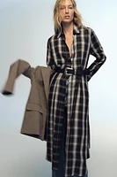 PLAID MIDI SHIRT DRESS