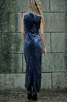 DRAPED VELVET MIDI DRESS