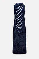 DRAPED VELVET MIDI DRESS