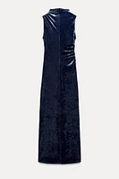 DRAPED VELVET MIDI DRESS