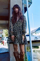 METALLIC THREAD PRINTED MINI DRESS