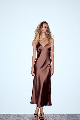 SATIN EFFECT MIDI DRESS