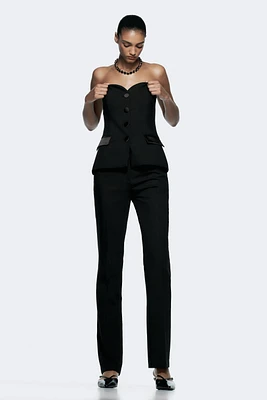 TUXEDO PANTS WITH COMBINATION SATIN EFFECT WAIST