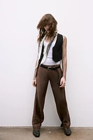 WRINKLED LOOK LINEN BLEND PANTS