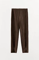 WRINKLED LOOK LINEN BLEND PANTS