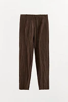 WRINKLED LOOK LINEN BLEND PANTS