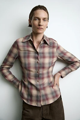 PLAID SHOULDER PAD SHIRT ZW COLLECTION