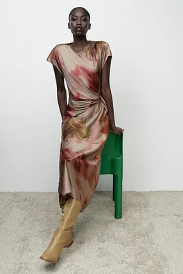 TIE DYE PRINT SATIN EFFECT DRESS