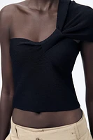 ASYMMETRIC STRAP RIBBED KNIT TOP