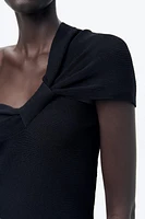 ASYMMETRIC STRAP RIBBED KNIT TOP