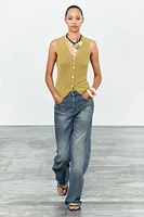 PLAIN KNIT LINEN BLEND VEST TOP