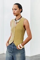 PLAIN KNIT LINEN BLEND VEST TOP