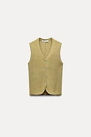 PLAIN KNIT LINEN BLEND VEST TOP