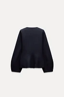 BELTED SHOULDER PAD KNIT BLAZER