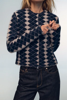 ARGYLE KNIT JACQUARD CARDIGAN