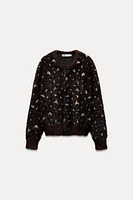 FUR EFFECT JACQUARD KNIT CARDIGAN