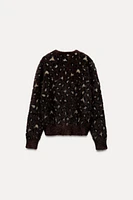 FUR EFFECT JACQUARD KNIT CARDIGAN