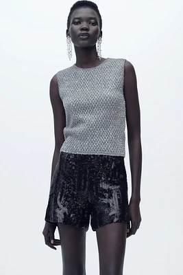 SEQUIN KNIT TOP WITH METALLIC THREAD