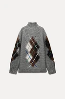 KNIT ARGYLE SWEATER