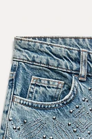 ZW COLLECTION STRAIGHT MID-WAIST STUDDED JEANS