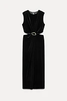 BUCKLED VELVET MIDI DRESS